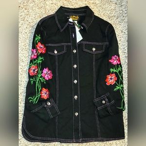 NEW w/tags Bob Mackie Wearable Art floral Leather Embroidered Jacket Shirt sz Sm